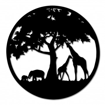 Black Metal Round Tree with Giraffe Wall Art