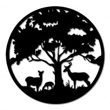 Black Metal Round Tree with Deer Wall Art