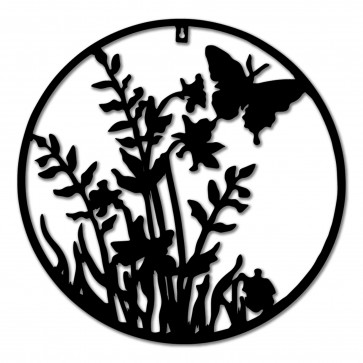 Black Metal Round Flower with Butterfly Wall Art