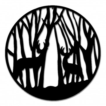 Black Metal Round Forest with Stag Wall Art