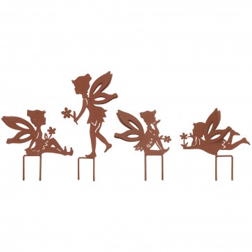 Set Of 4 Small Fairies with Stakes in Rust