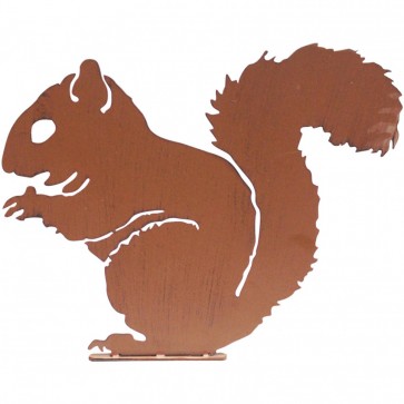 Squirrel Garden Silhouette with Fixing Plate in Rust