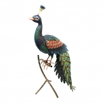 Large Metal Peacock on Standing Perch