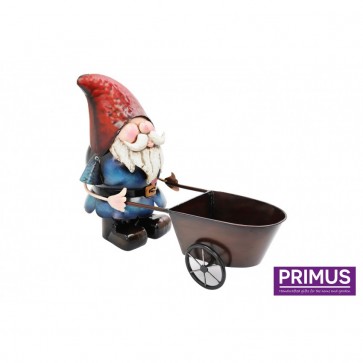 Metal Gnome with Wheelbarrow planter