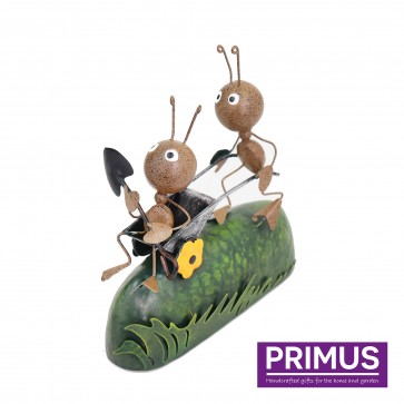 Miniature Metal Life Ant Pushing Wheelbarrow