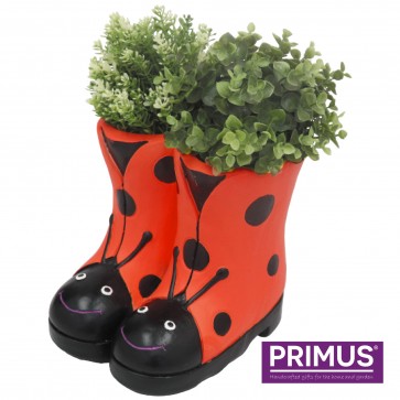 Ladybird Boots Planter (Frost Proof Polyresin) Red