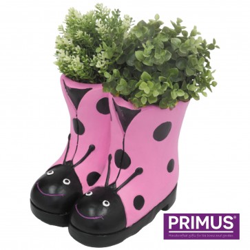 Ladybird Boots Planter (Frost Proof Polyresin) Pink