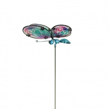 Glass Butterfly Stake - Purple & Green Wings