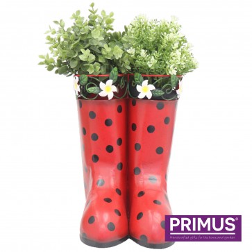 Hanging Pair of Wellies Metal Planter Red