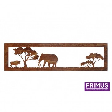 Rusted Metal African Savannah Elephant and Buffalo