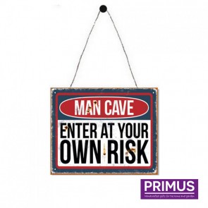 Man Cave Enter At Own Risk Plaque - 25 x 20cm