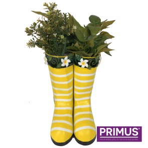 Hanging Pair of Wellies Metal Planter Yellow